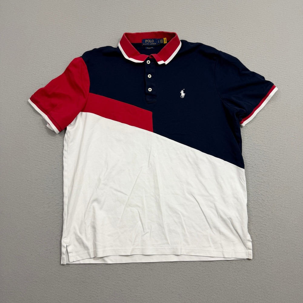 Polo Ralph Lauren Shirt Men's Large Blue Red White Colorblock Classic Fit Preppy